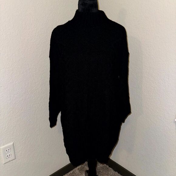 Y2K Spunky Ribbed Sweater Women's Black Knit Mock Neck 3/4 Sleeve Pullover L - Picture 1 of 7